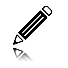 simple pencil symbol. Black icon with mirror reflection on white background