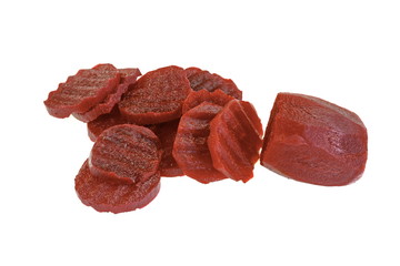 Boiled beetroot slices isolated on white background