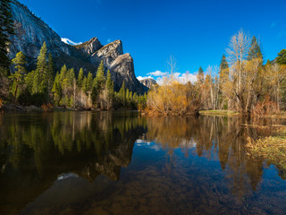 Three Brothers Reflection in Merced River