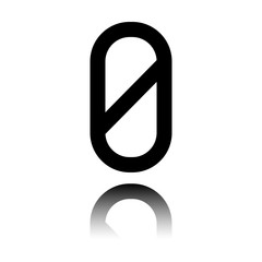 Number zero, numeral, simple letter. Black icon with mirror reflection on white background
