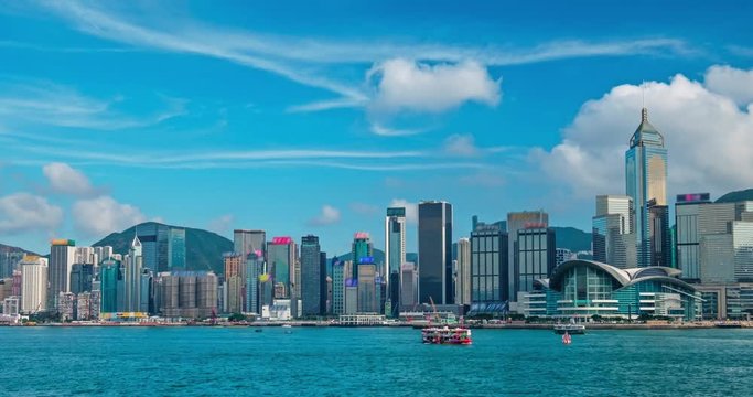 Aerial timelapse of Hong Kong skyline. Hong Kong, China