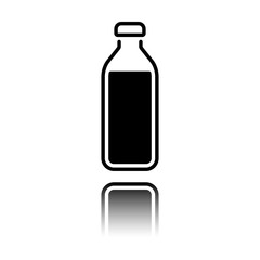 bottle of water, simple icon. Black icon with mirror reflection on white background