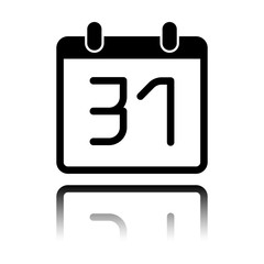 Obraz premium calendar with 31 day, simple icon. Black icon with mirror reflection on white background