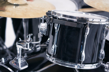 Fototapeta na wymiar Black drum set. Drummer equipment.