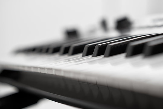 Close-up of piano keys.