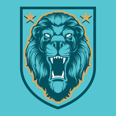 Roaring lion head mascot, colored version. Great for sports logos and team mascots.
