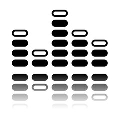 Digital equalizer. Simple icon. Black icon with mirror reflection on white background