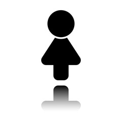 Female symbol. Simple icon of woman. Black icon with mirror reflection on white background