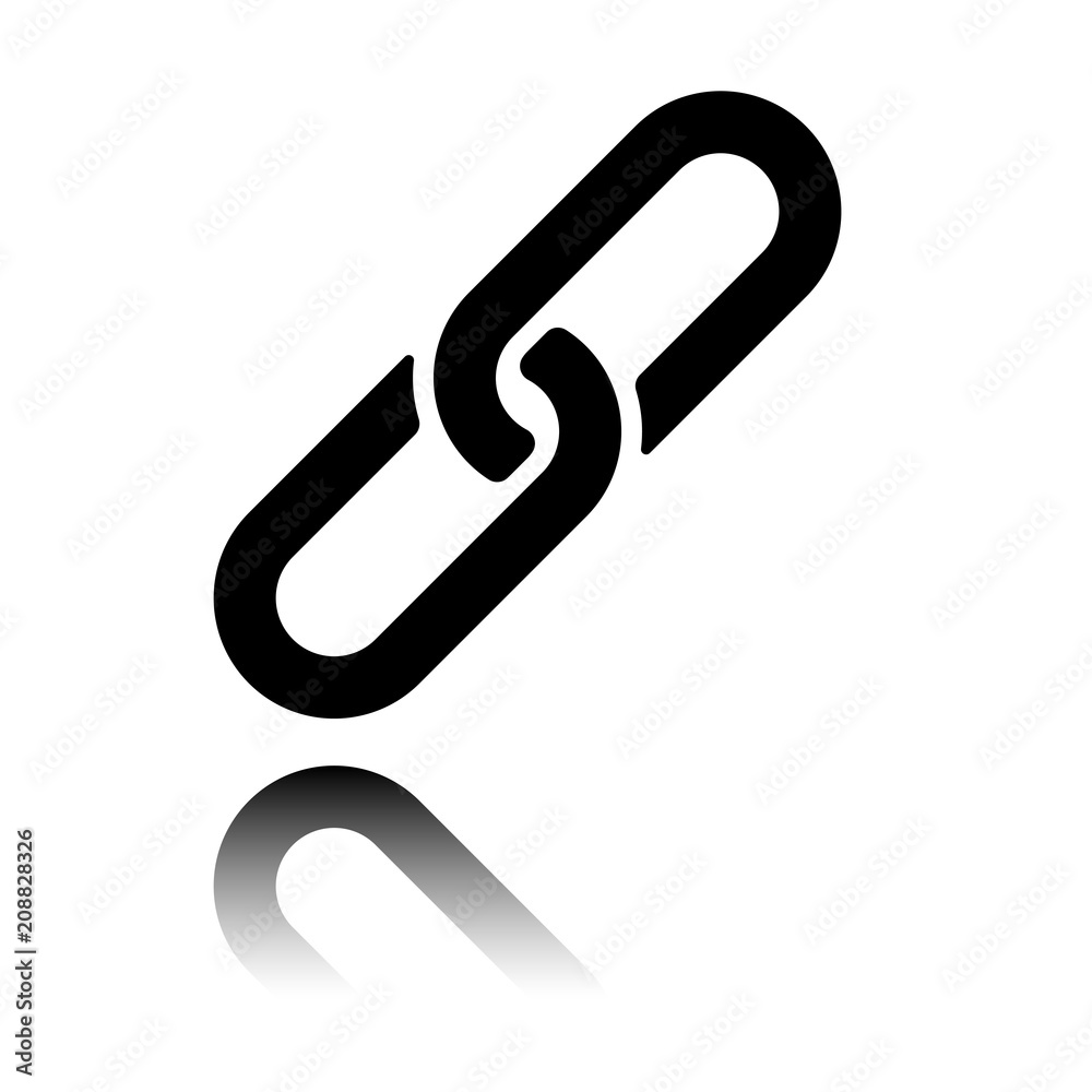 Wall mural link icon. hyperlink chain symbol. simple icon. black icon with mirror reflection on white backgroun