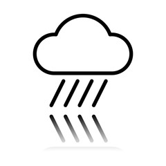 Cloud and rain. Weather simple icon. Linear style. Black icon with mirror reflection on white background