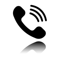 Fototapeta premium Ringing phone icon. Retro symbol. Black icon with mirror reflection on white background