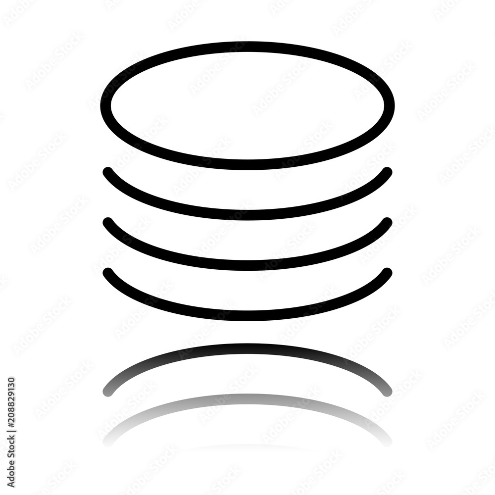 Poster database icon. simple linear symbol, thin outline. black icon with mirror reflection on white backgr