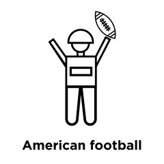 American football player running with the ball icon vector sign and symbol isolated on white background, American football player running with the ball logo concept, outline symbol, linear sign