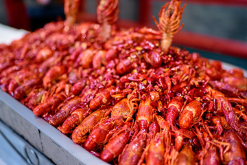Boiled red crawfish lobsters.