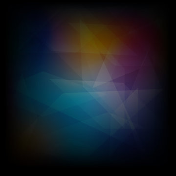 Colorful polygonal elements on black background