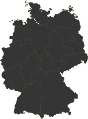 Obraz premium Black map of germany on a white background with borders of lands, regions