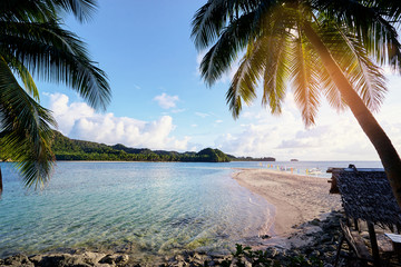 Naklejka na ściany i meble Vacation on Siargao Island. Beautiful landscape with white sand tropical beach.
