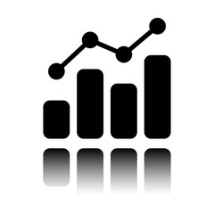 finance grapgic, grow. Black icon with mirror reflection on white background