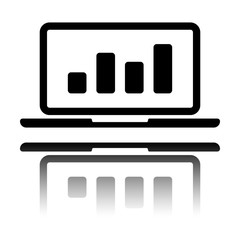 Finance graphic, grow. Black icon with mirror reflection on white background