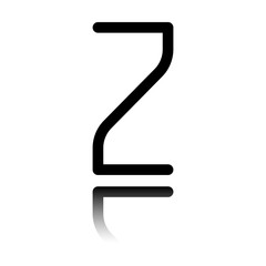Number 2, numeral, two. Black icon with mirror reflection on white background