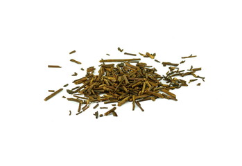 Green japanese Kukicha (twig or stalk or stick) tea popular at macrobiotic diet. Kukicha on a...
