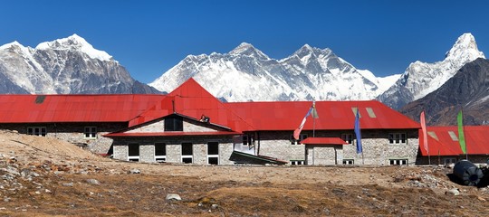 Panoramic view Mount Everest from Kongde village
