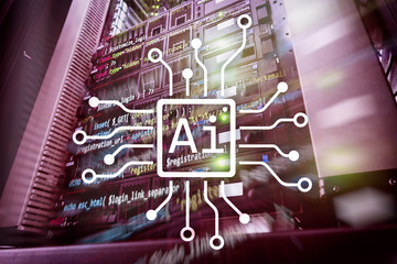 AI, Artificial intelligence, automation and modern information technology concept on virtual screen.