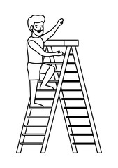 man climbing stepladder with swimsuit character vector illustration design