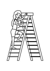 woman climbing stepladder with swimsuit character vector illustration design