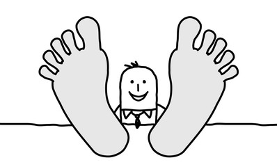 Cartoon relaxing  businessman with big feet