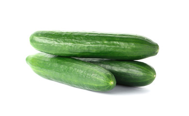 Fresh green cucumbers on white background