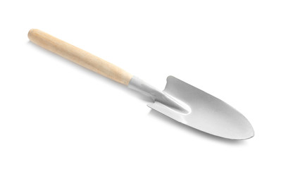 New trowel on white background. Professional gardening tool