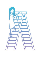 woman climbing stepladder character vector illustration design