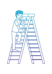 man climbing stepladder character vector illustration design