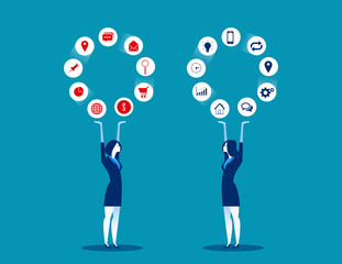 Flat character Teamwork. Business team with partnership and analyze business. Concept business vector illustration, Cartoon business style, Management, Successful.