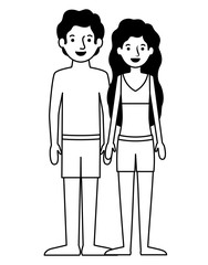 young couple with swimsuit avatars characters character vector illustration