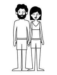 young couple with swimsuit avatars characters character vector illustration