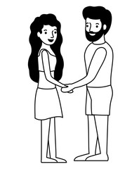 young couple with swimsuit avatars characters character vector illustration