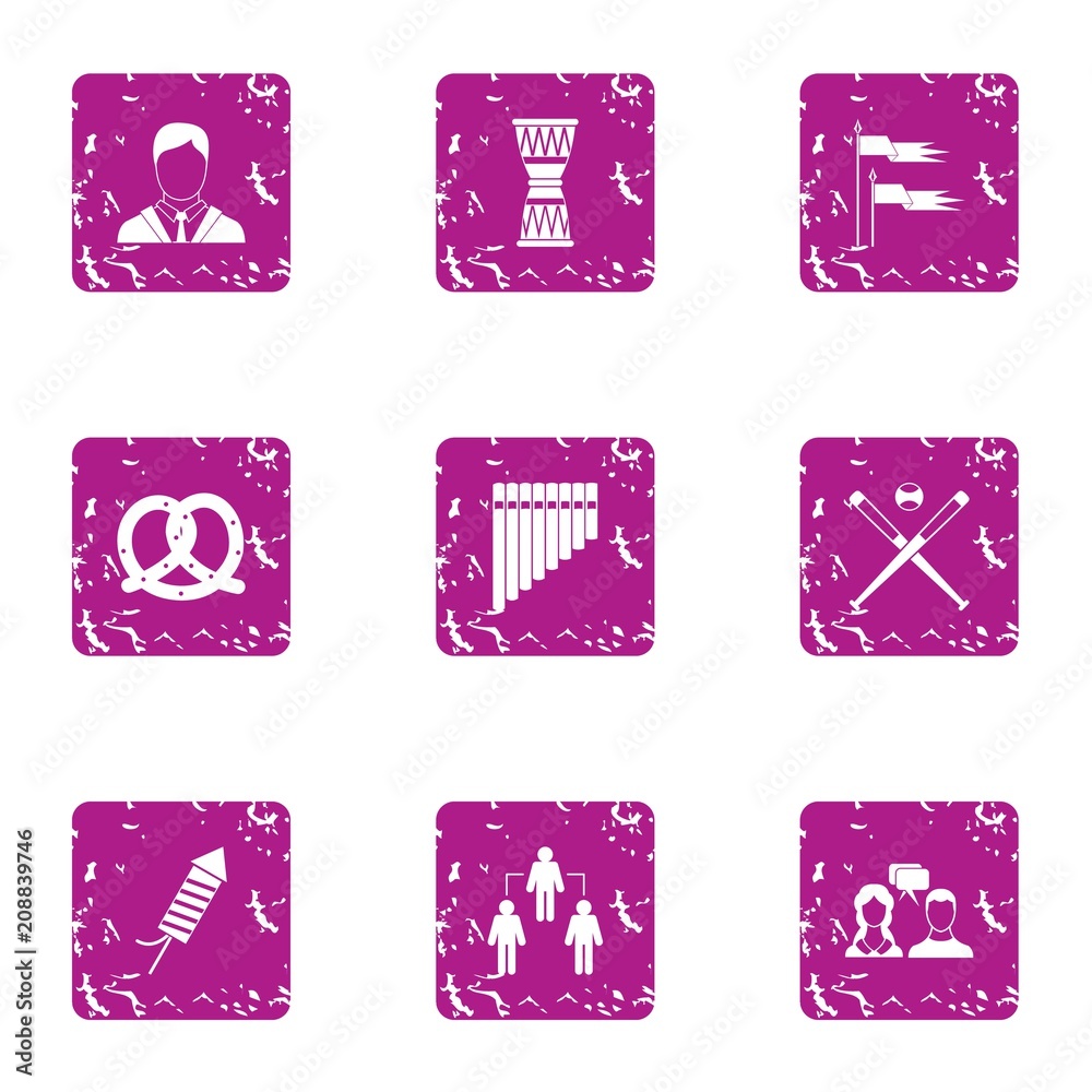 Poster office commander icons set. grunge set of 9 office commander vector icons for web isolated on white 