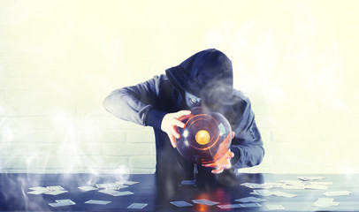 A man with a fortune teller ball