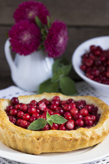 Homemade pie with cranberries.