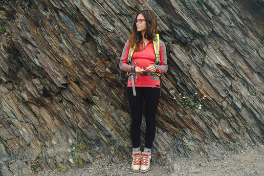 Young woman hiking in the mountains