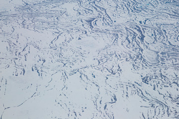 An Aerial View looking at the frozen landscape of Hudson Bay, Canada