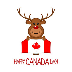 Moose holding the flag of Canada. Canada day