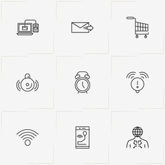 Internet line icon set with wireless connection , phone map  and network