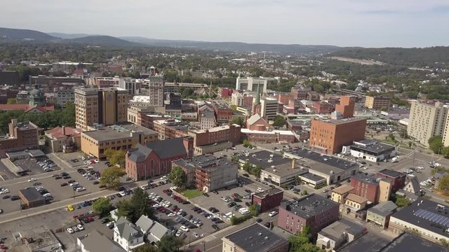 Aerial view of Binghamton New York upstate small town working class community