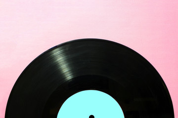 Disc music blank vinyl album cover sleeve sleeve layout. Gramophone musical plate on a pink background © игорь перекрестоd