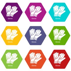 Fototapeta premium Gloves icons 9 set coloful isolated on white for web