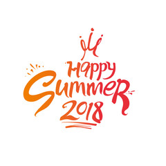 Happy Summer 2018. Seasonal logo. Inscription and a funny crown. Vector lettering template. 