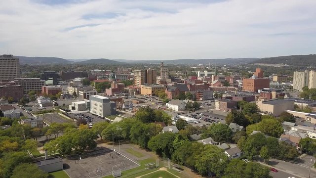 Aerial view of Binghamton New York upstate small town working class community
